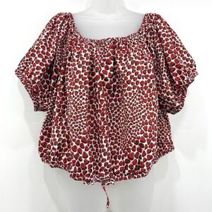 J Crew Top Women's 3X Strawberry Swirl Fruit Cinch Waist Cottagecore Milkmaid